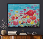 Load image into Gallery viewer, Large art shown above a console table on a grey wall
