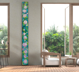Gather painting set in contemporary seating with open windows showing palm trees. Enhances the garden feel by bringing some of the outside inside!