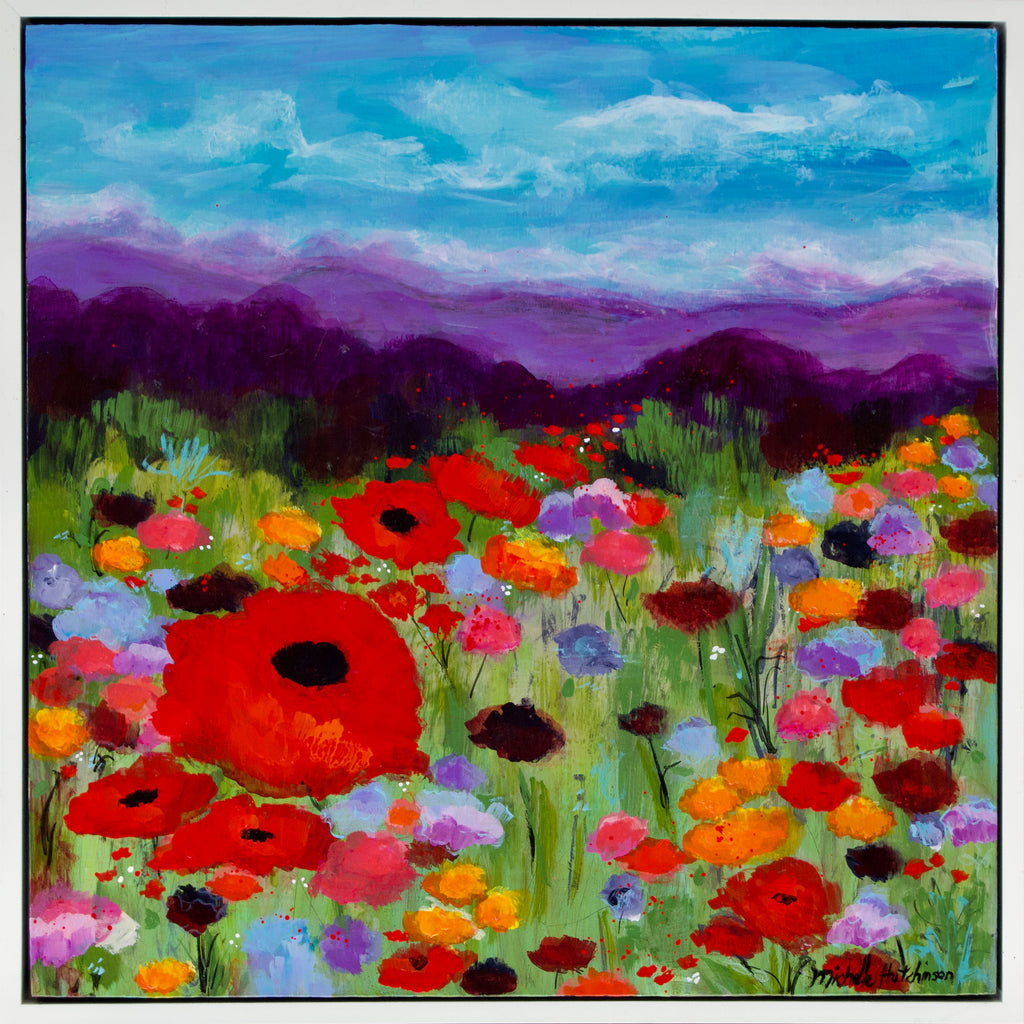 Fields of red poppies with small flowers in blue and lavender offer a reset for the soul.