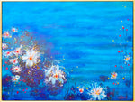 Load image into Gallery viewer, Abstract painting of flowers on a blue background
