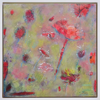 Delightfully fun and abstract, orange fantasy flowers float up.