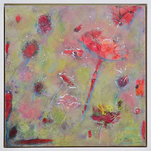 Delightfully fun and abstract, orange fantasy flowers float up.