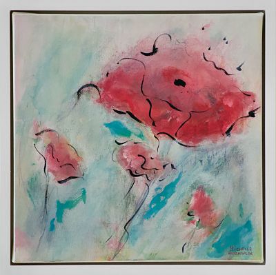 Fantasy coral flowers float in the air exuding a feeling of wellbeing. Pairs well with Air Kisses II. Includes Custom White Floating Frame, bumper pads, and pre-mounted wires. Free shipping in N.A.! No tax!
