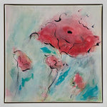 Load image into Gallery viewer, Fantasy coral flowers float in the air exuding a feeling of wellbeing. Pairs well with Air Kisses II. Includes Custom White Floating Frame, bumper pads, and pre-mounted wires. Free shipping in N.A.! No tax!
