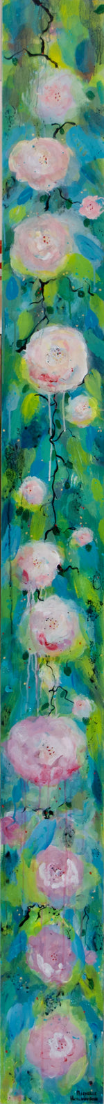 Load image into Gallery viewer, Pink and white roses set against a blue green background.
