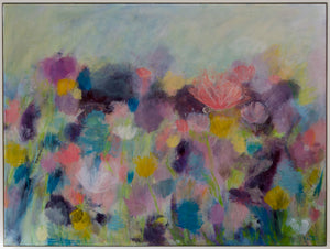 The soft focus and muted tones harmonize to create an unending song springing from a perennial garden and heart of love. This statement piece will be beautiful in a great room, dining room, and bedroom.   Frame: Custom White Floating Frame comes with bumper pads to protect your walls and premounted wires ready for immediate hanging!  Shipping: Free shipping in North America until December 20th.  Taxes: No tax!