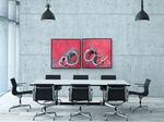 Load image into Gallery viewer, Ode to Joy I and II in a meeting room against a concrete wall.
