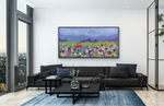Load image into Gallery viewer, This large landscape statement piece will encourage thought and conversation is displayed in a living room setting above a large black sofa.
